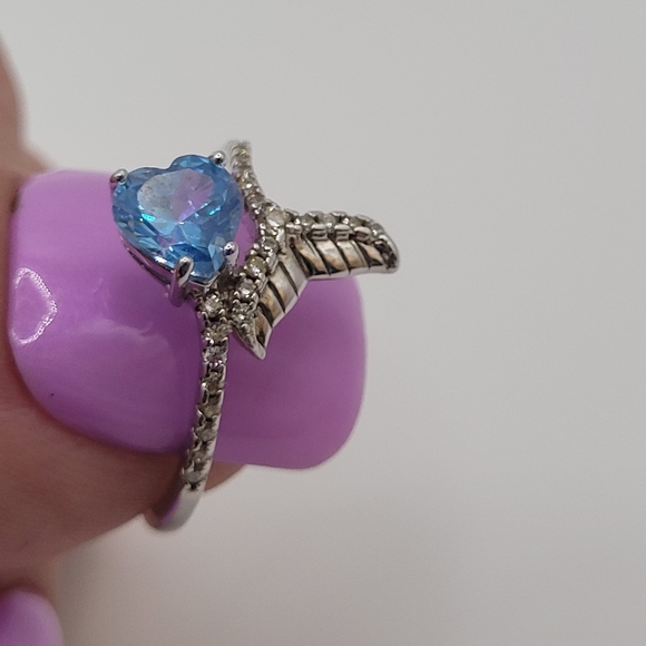 925 sterling silver mermaid themed ring with Blue accent Stone. Size 6 - Picture 11 of 13